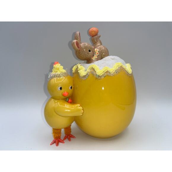 Vintage Chick Holding Egg Plante & Tumbling Bunny Deb O. Original Designs OOAK - Picture 3 of 16